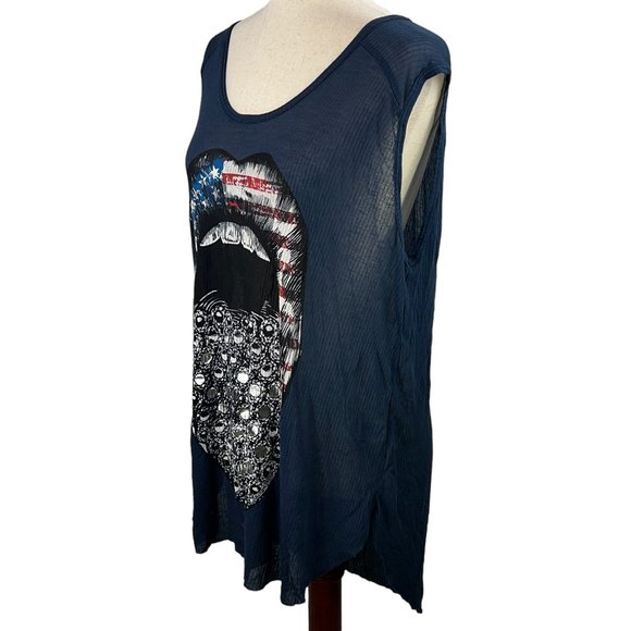 Lauren Moshi Beverly Hills Navy Blue American Flag Lips Sleeveless Tunic… - Picture 2 of 10